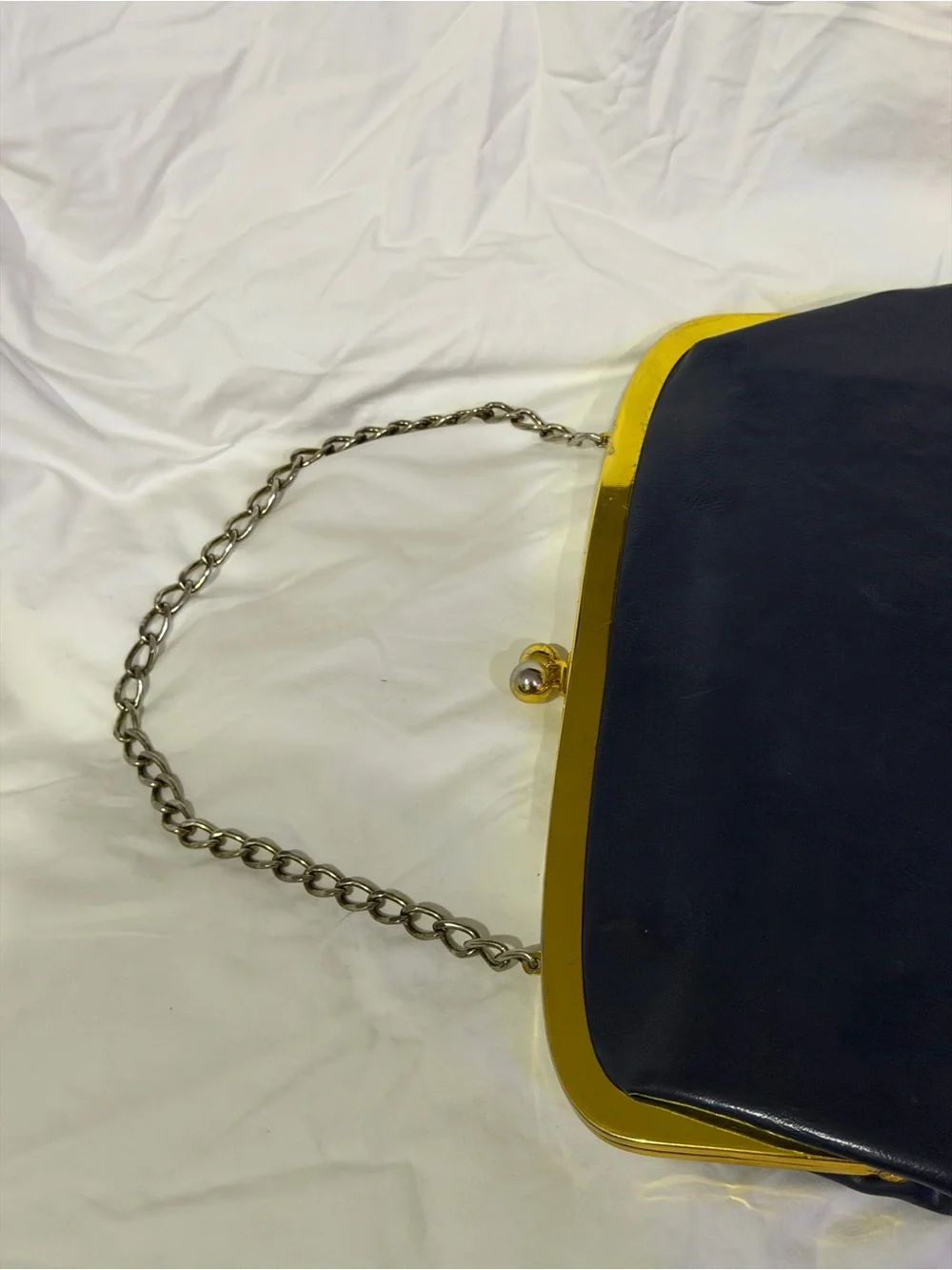 Navy Leather Frame Clutch with Gold Kiss-Lock